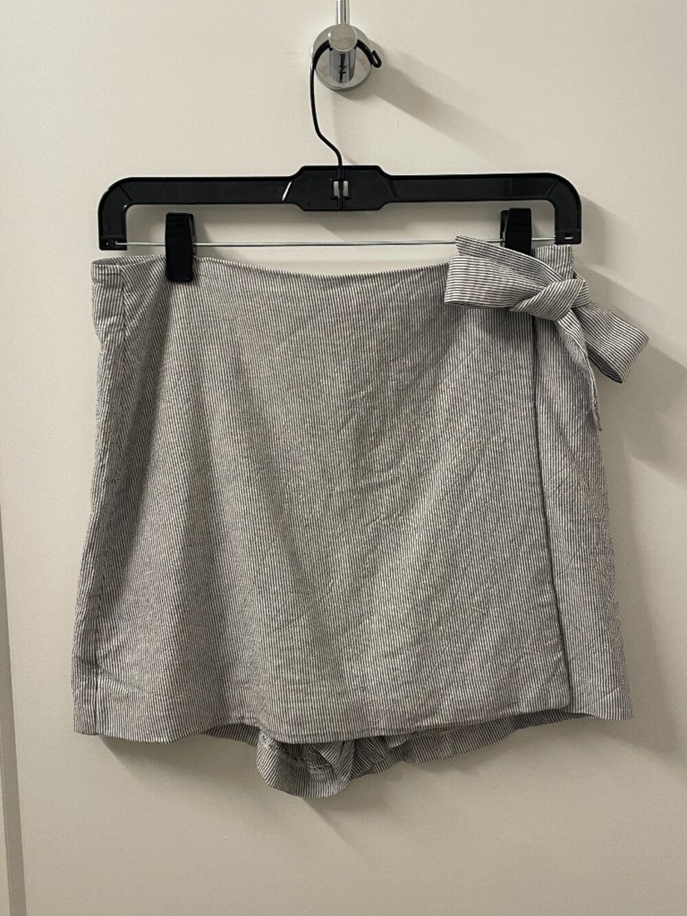 Gray Pinstripe Tie-Waist Skirt with Shorts